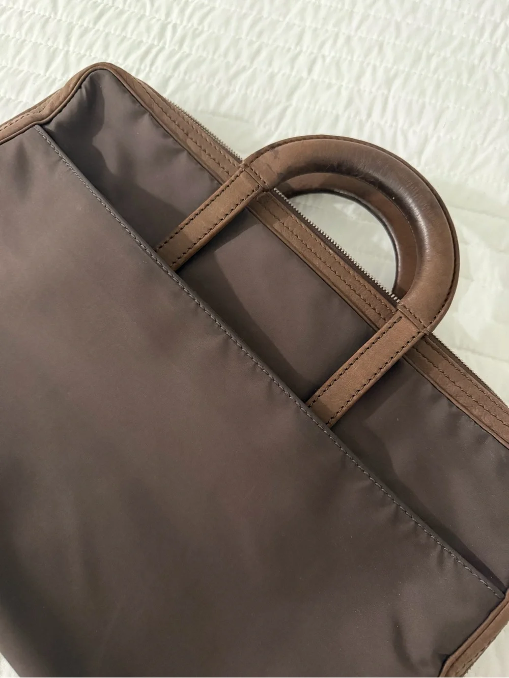 Authentic Loro Piana Brown Nylon & Leather Laptop Briefcase Made in Italy